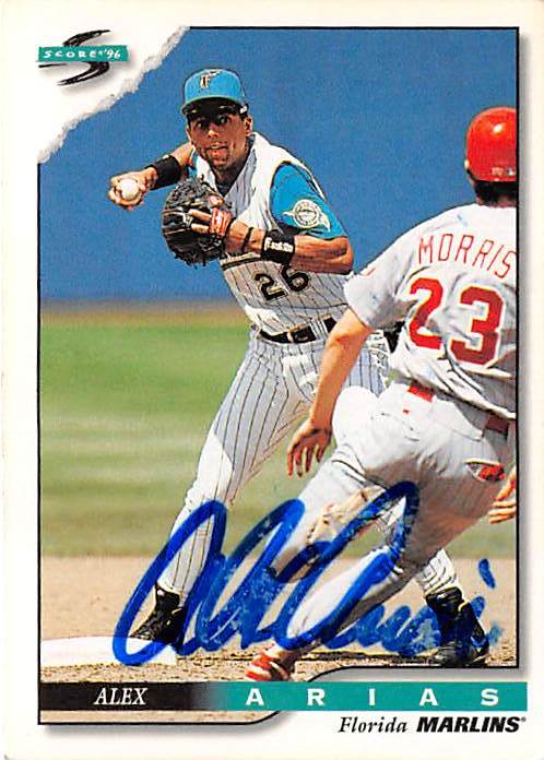 Alex Arias Autographed Baseball Card Florida Marlins 1996 Pinnacle 478