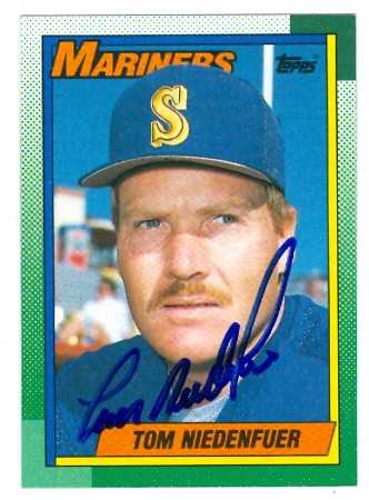 Tom Niedenfuer Autographed Baseball Card Seattle Mariners 1990 Topps 306