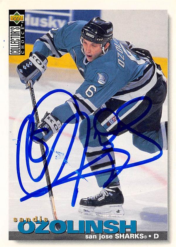 Sandis Ozolinsh Autographed Hockey Card San Jose Sharks 1995 Upper