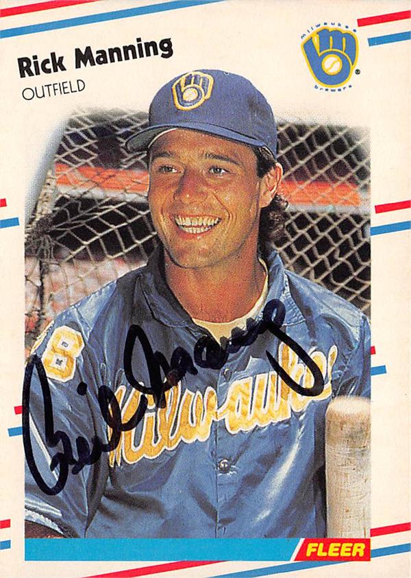 Rick Manning Autographed Baseball Card Milwaukee Brewers 1988 Fleer 168