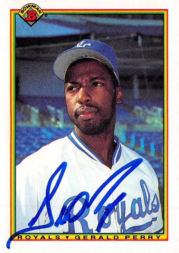 Gerald Perry Autographed Baseball Card Kansas City Royals 1990 Bowman