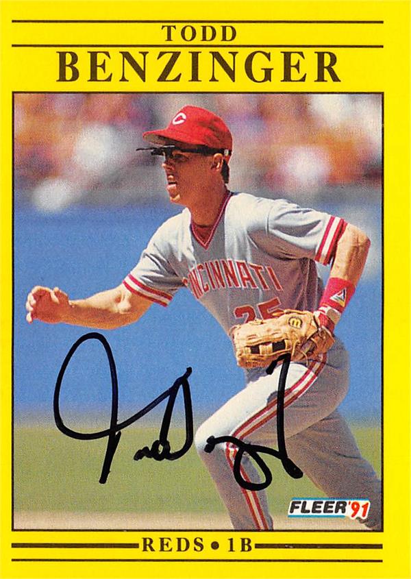 Todd Benzinger Autographed Baseball Card Cincinnati Reds Fleer