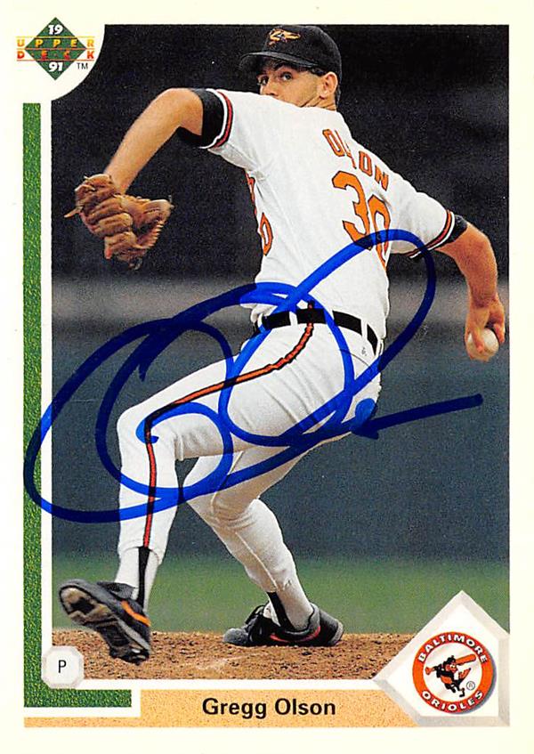 Gregg Olson Autographed Baseball Card Baltimore Orioles 1991 Upper