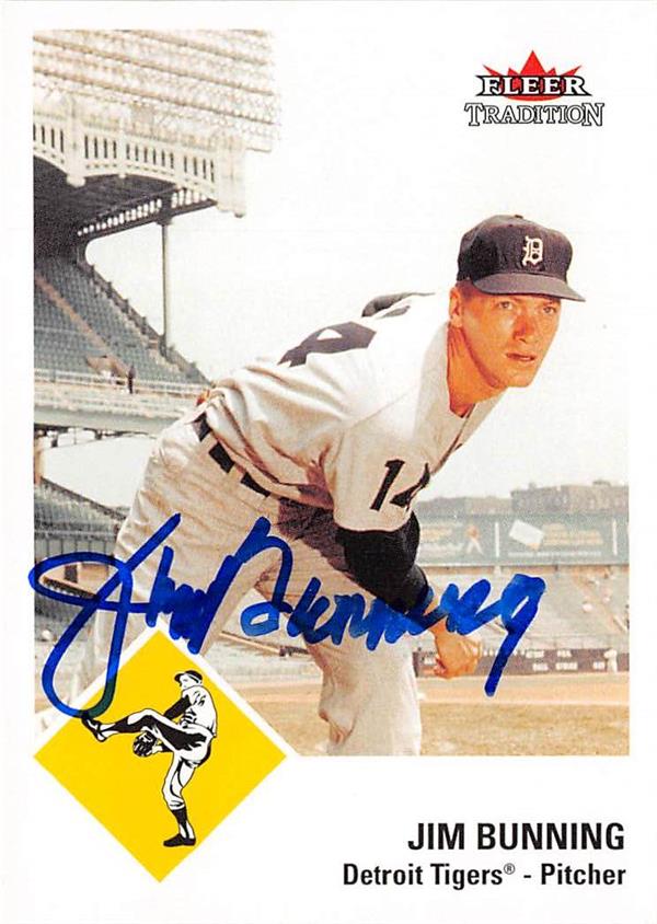 Jim Bunning Autographed Baseball Card Detroit Tigers Fleer