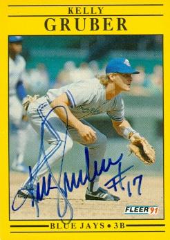 Kelly Gruber Autographed Baseball Card Toronto Blue Jays Fleer