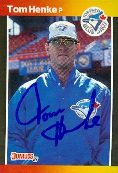 Tom Henke Autographed Baseball Card Toronto Blue Jays 1989 Donruss 385