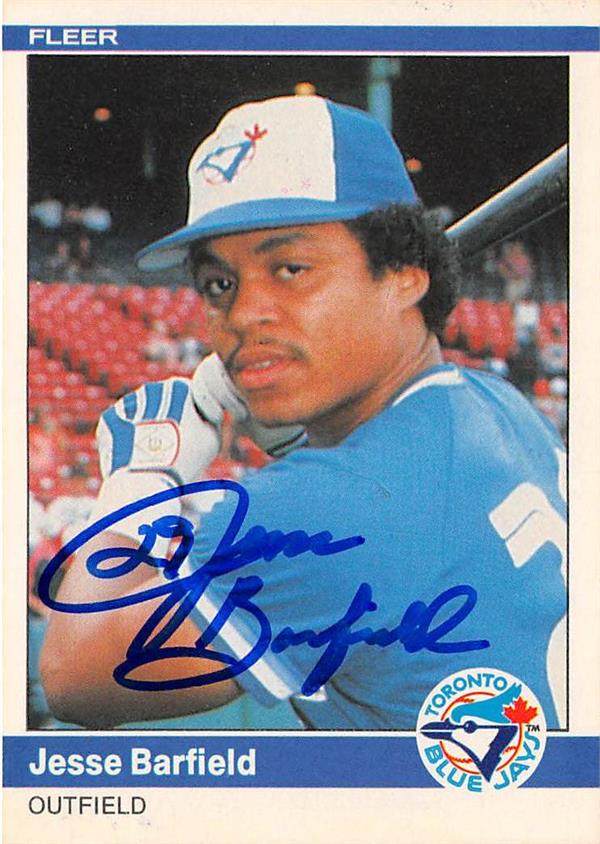 Jesse Barfield Autographed Baseball Card Toronto Blue Jays Fleer