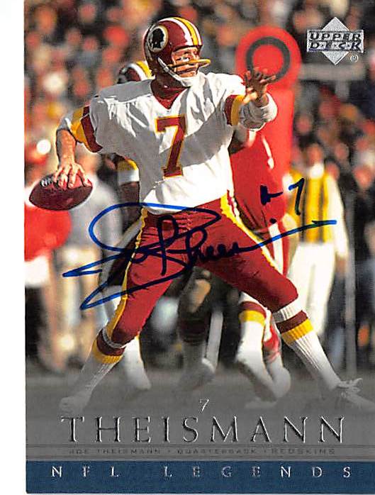 Joe Theismann Autographed Football Card Washington Redskins Hall Of