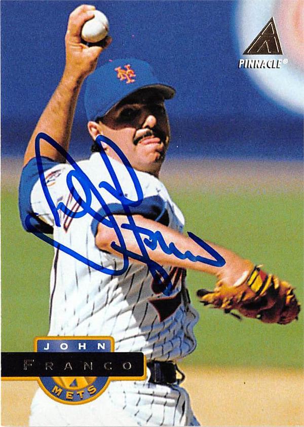 John Franco Autographed Baseball Card New York Mets Pinnacle