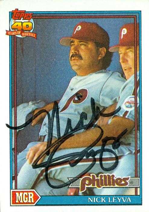 Nick Leyva Autographed Baseball Card Philadelphia Phillies 1991 Topps