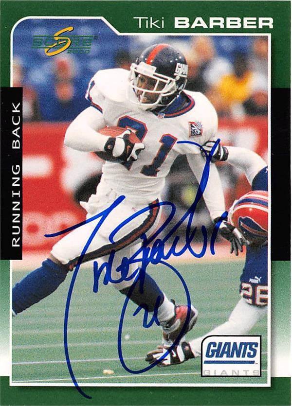 Tiki Barber Autographed Football Card New York Giants 2000 Score 138