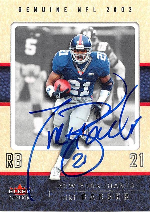 Tiki Barber Autographed Football Card New York Giants 2002 Fleer