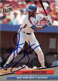 Daryl Boston Autographed Baseball Card New York Mets Fleer Ultra