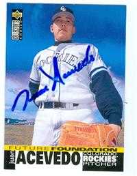 Juan Acevedo Autographed Baseball Card Colorado Rockies 1995 Upper