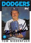 Tom Niedenfuer Autographed Baseball Card Los Angeles Dodgers 1986